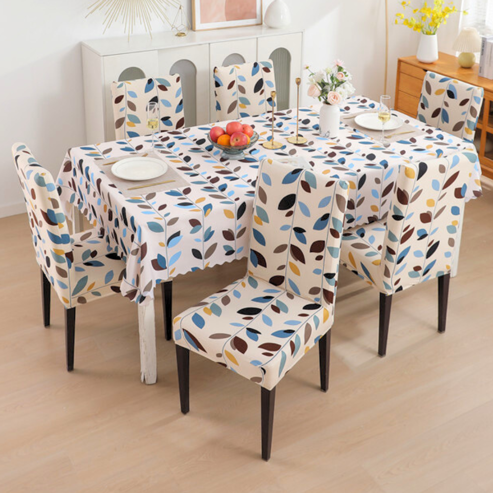 Premium Dining Table & Chair Cover Combo White Leaf Trendize