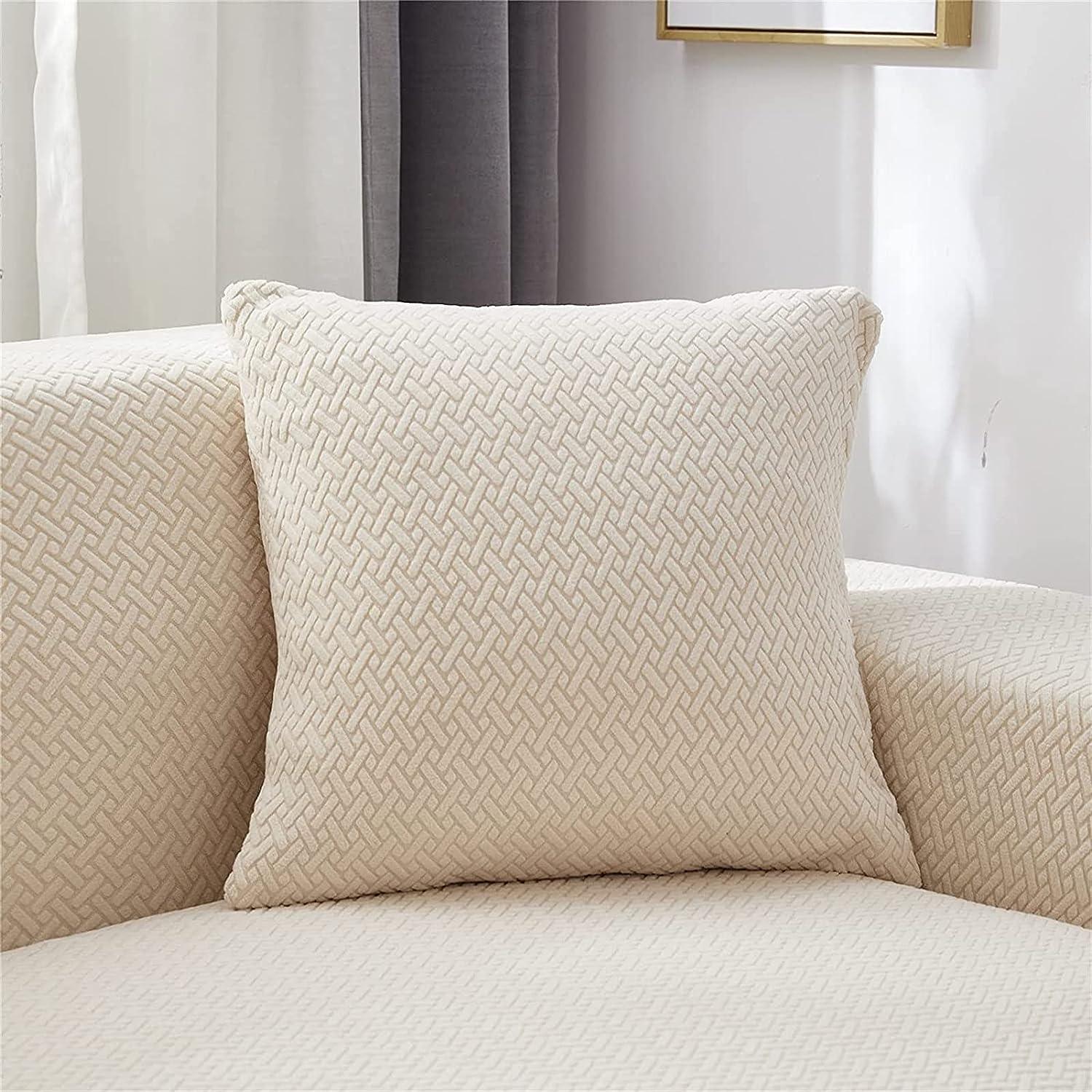 2026 L Shape Polar Fleece Sofa Cover : Cream