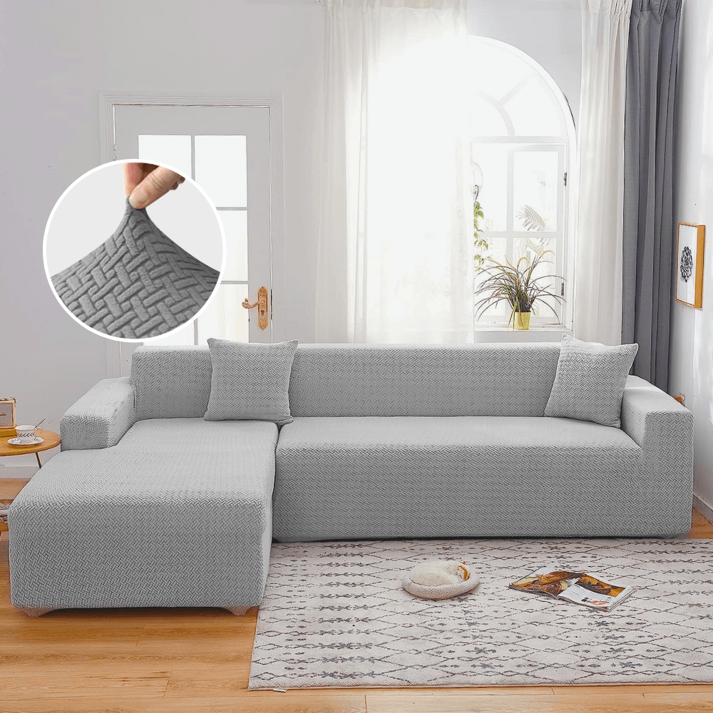 2026 L Shape Polar Fleece Sofa Cover : Grey