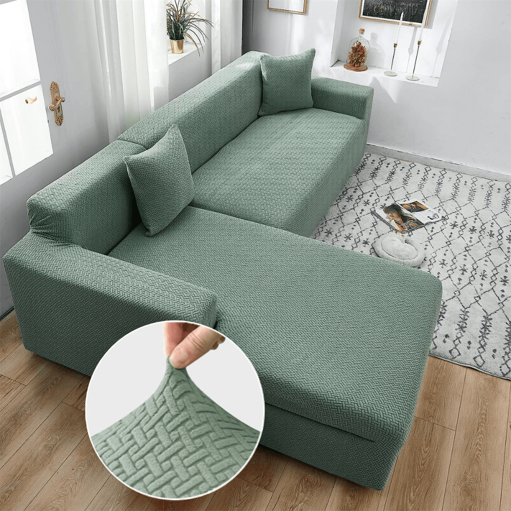 2026 L Shape Polar Fleece Sofa Cover : Pastel Green