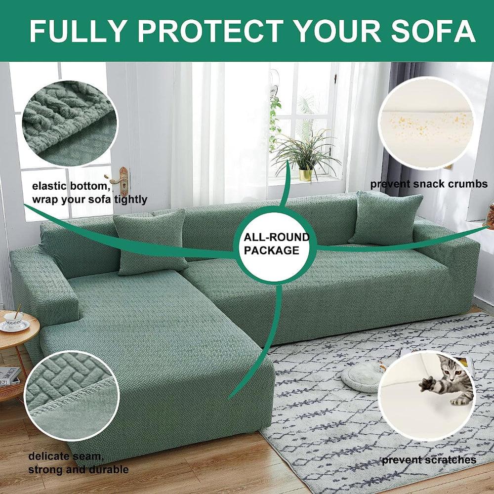 2026 L Shape Polar Fleece Sofa Cover : Pastel Green