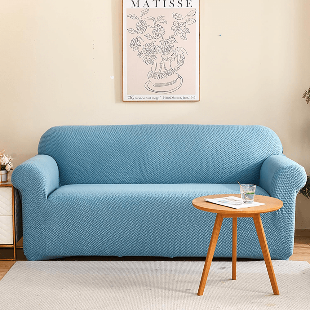 2026 L Shape Polar Fleece Sofa Cover : Sky Blue