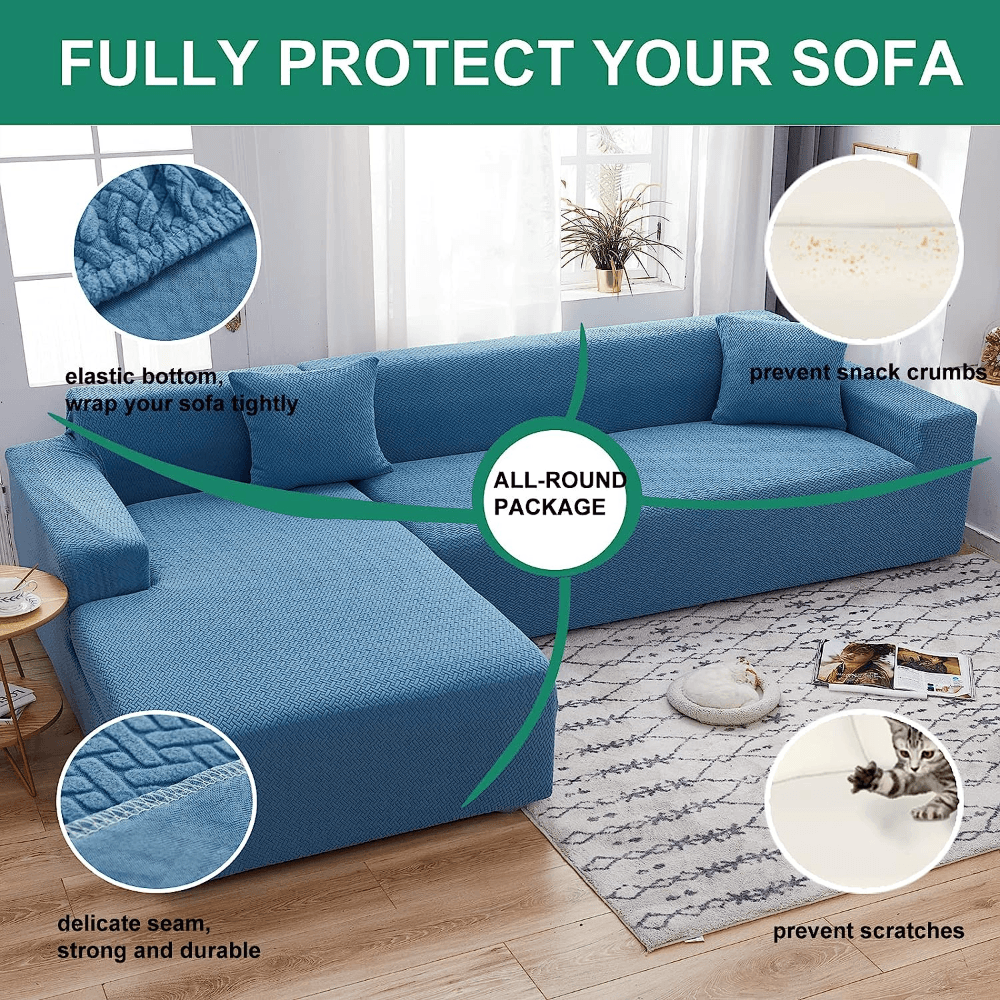 2026 L Shape Polar Fleece Sofa Cover : Sky Blue