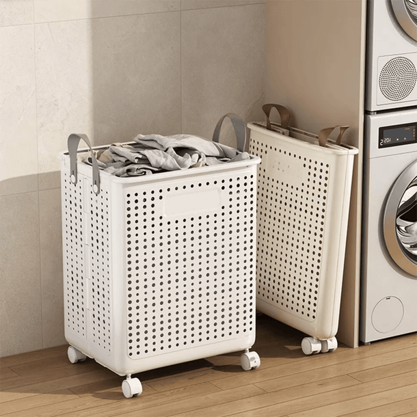 Collapsible Laundry Basket with Wheels and Handle