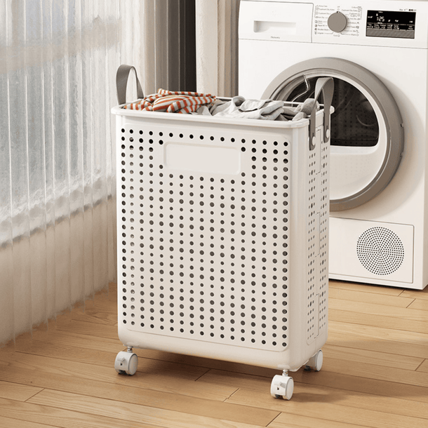 Collapsible Laundry Basket with Wheels and Handle