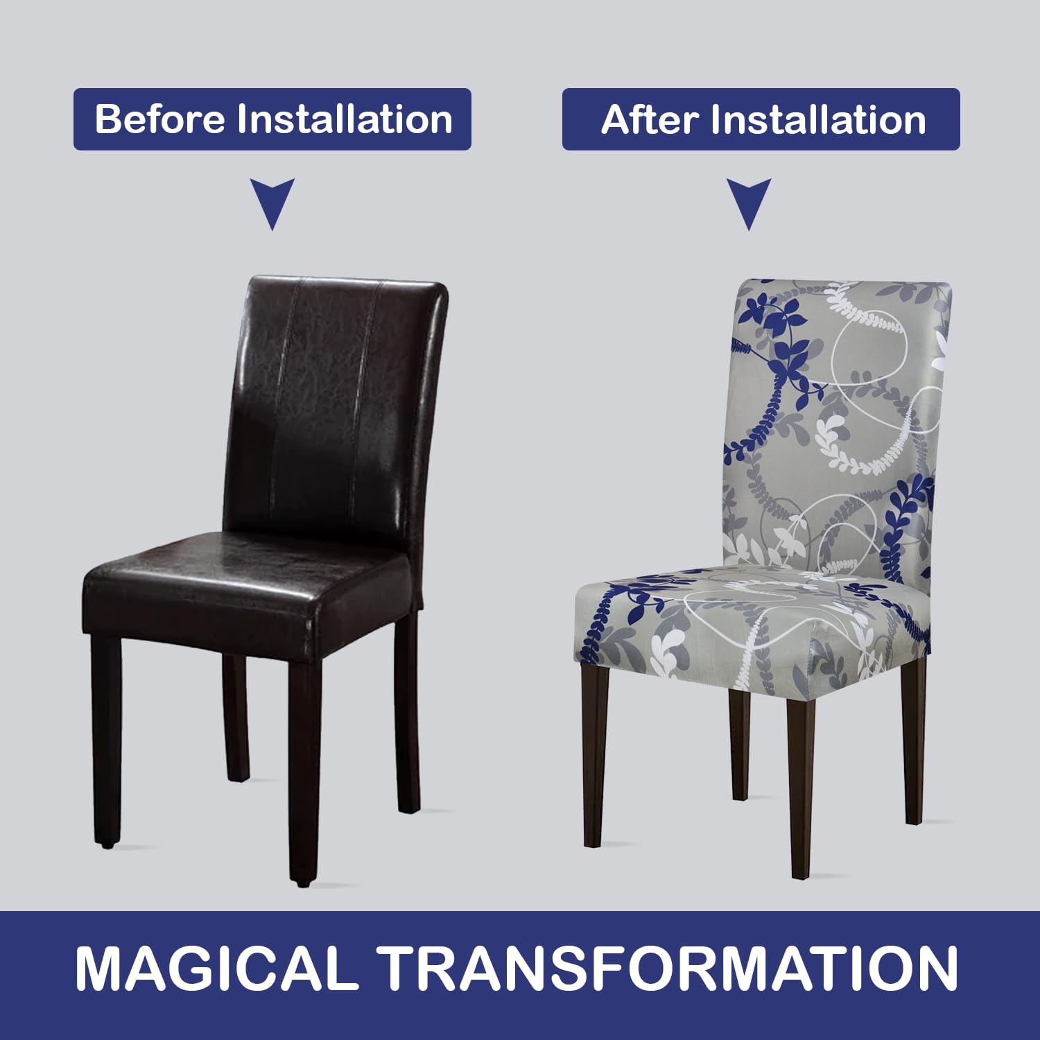 Stretchable Chair Covers, Grey Bloom