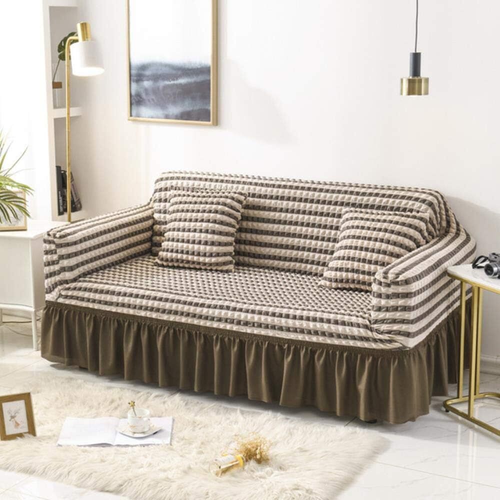 2026 Turkish Bubble Frill Sofa Covers : Beige Brown Stripe