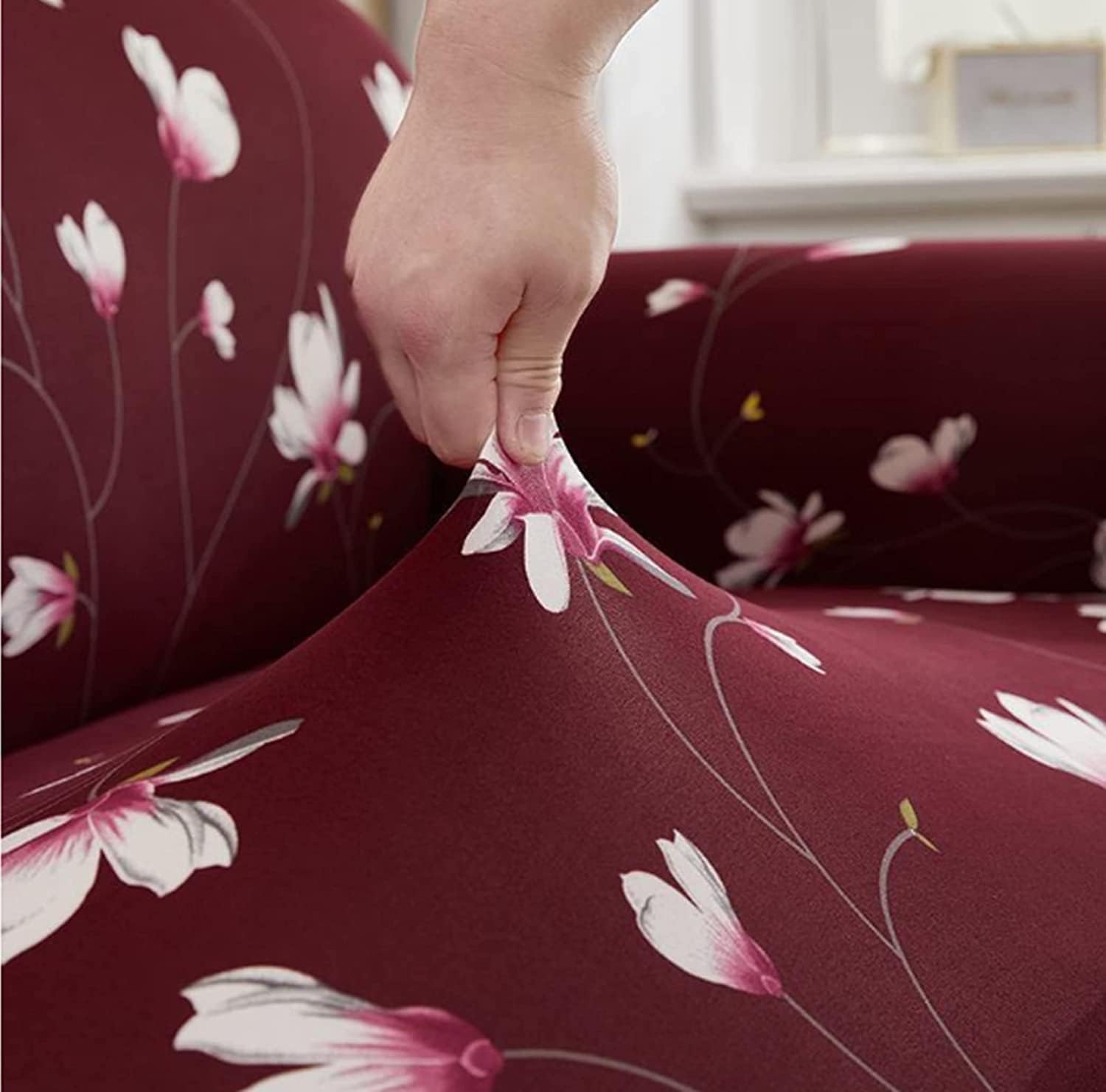 Trendize Exclusive Stretchable Sofa Cover - Floral Maroon