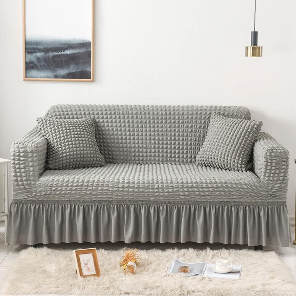 2024 Turkish Bubble Frill Sofa Covers Light Grey Trendize