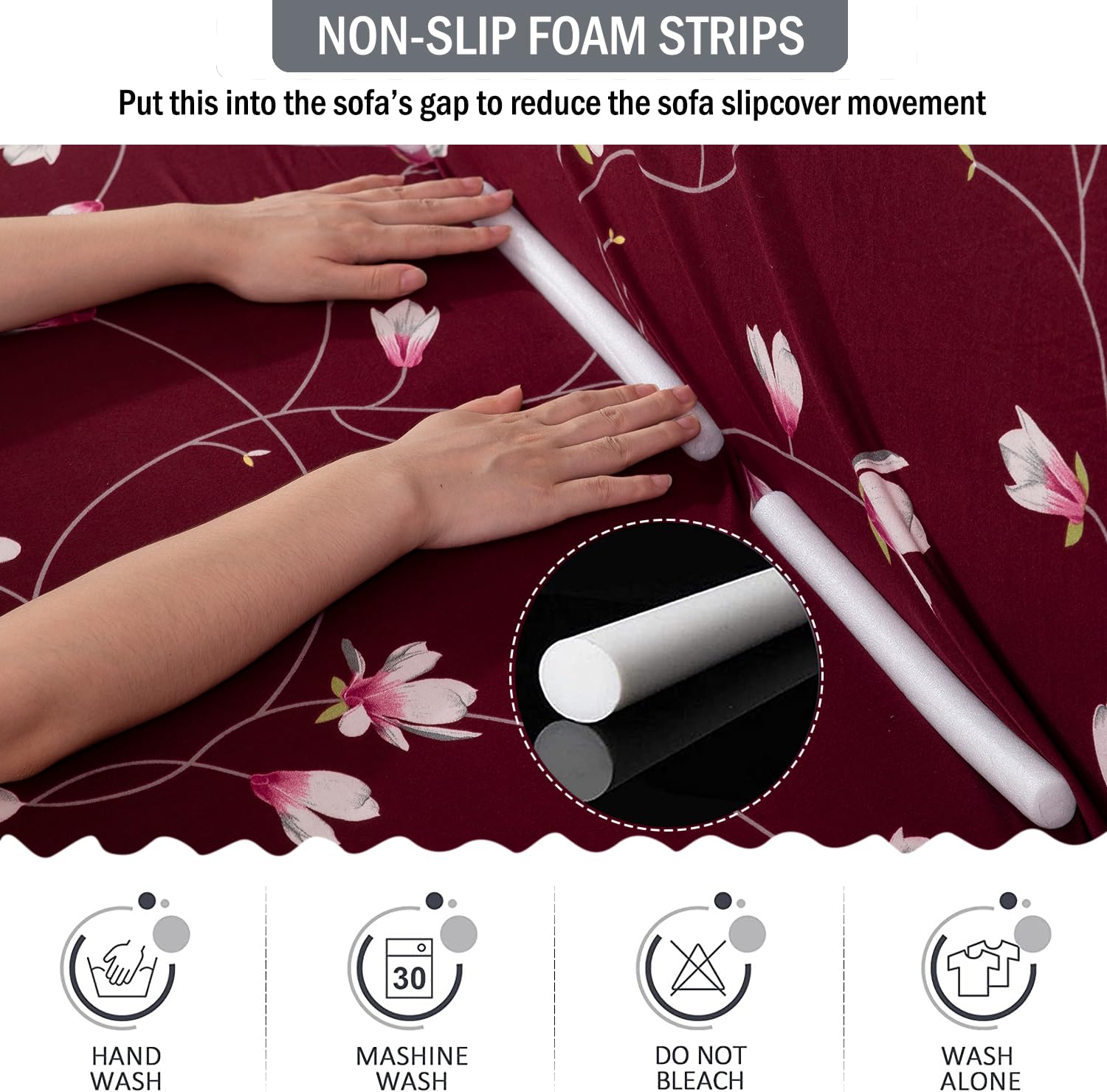 L Shape Sofa Cover - Floral Maroon
