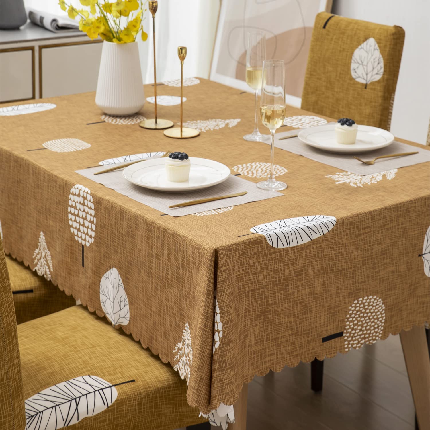 Premium Dining Table & Chair Cover Combo - Mustard Leaf