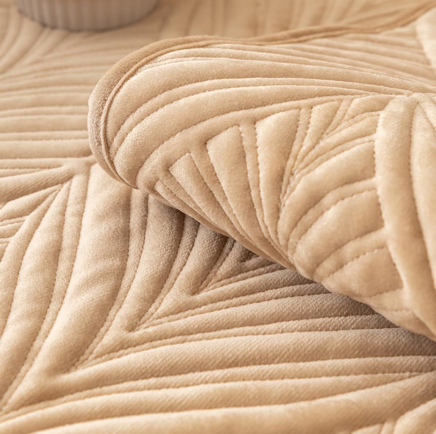 ANTI SKID PALM LEAVES QUILTED SOFA MAT - BEIGE