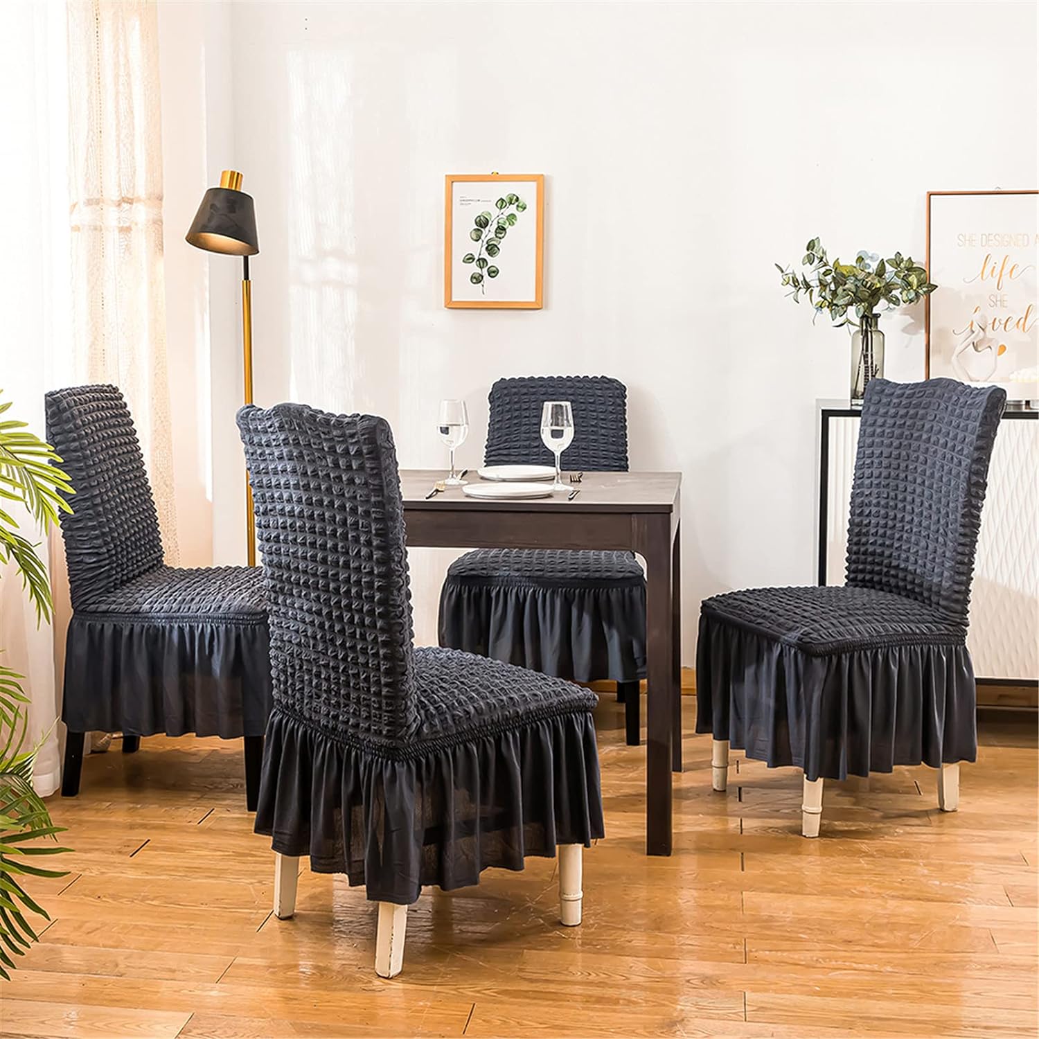 2026 Turkish Bubble Frill Chair Covers : Dark Grey