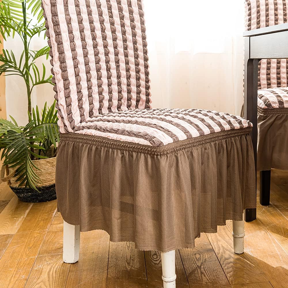 2026 Turkish Bubble Frill Chair Covers : Beige Brown Stripe