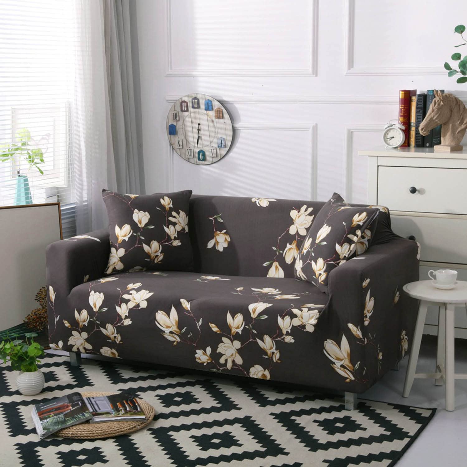 Trendize Exclusive Stretchable Sofa Cover - Floral Dark Coffee