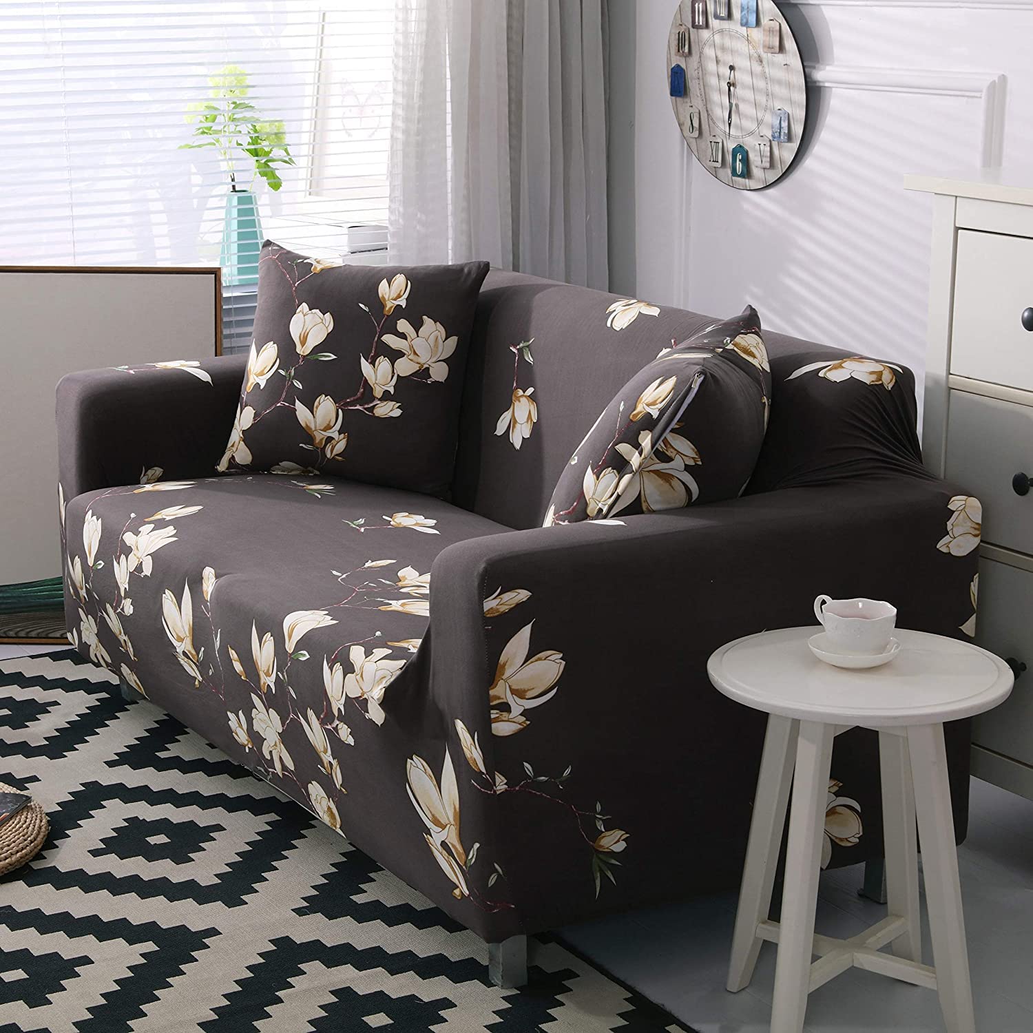 Trendize Exclusive Stretchable Sofa Cover - Floral Dark Coffee