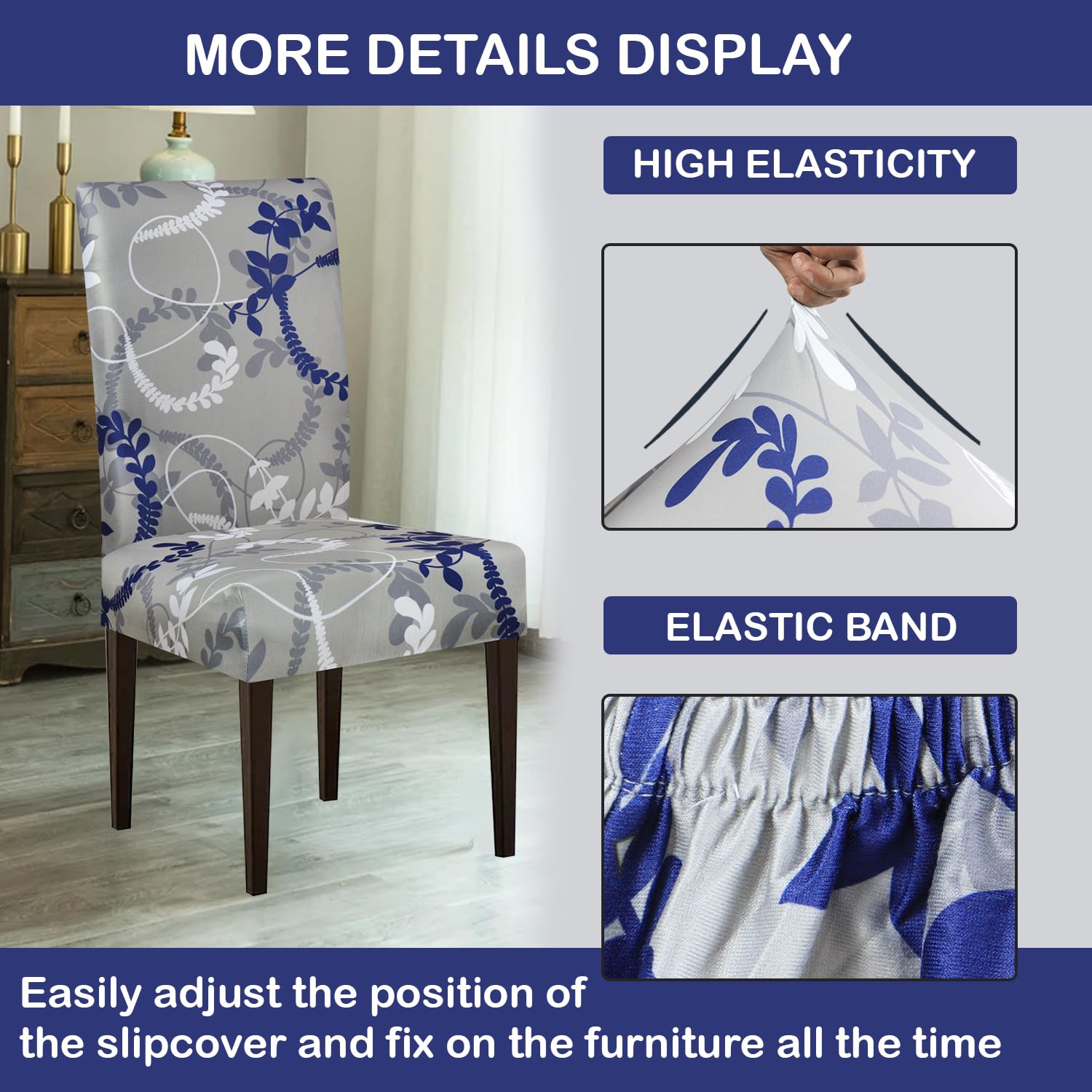 Stretchable Chair Covers, Grey Bloom