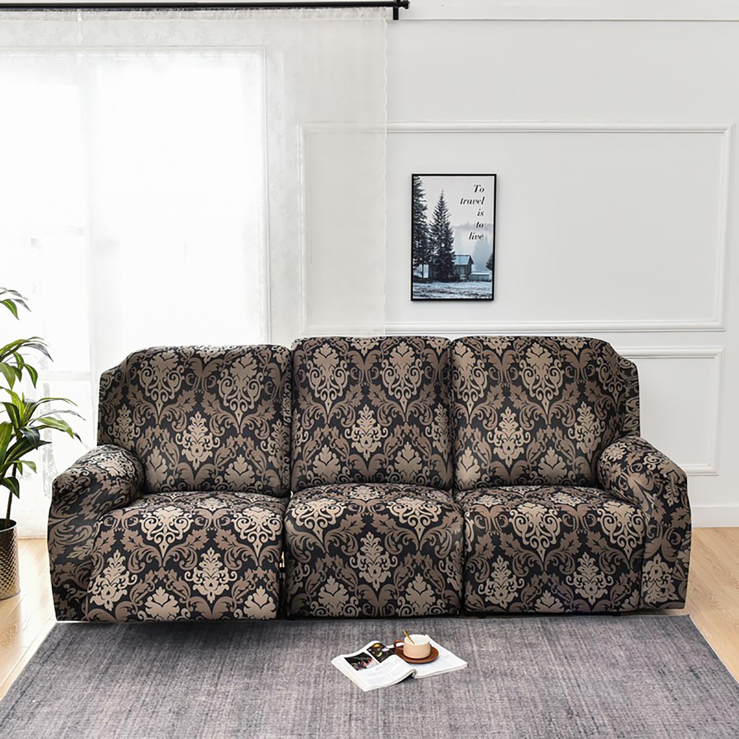 Premium Printed Recliner Sofa Cover : Royal Black