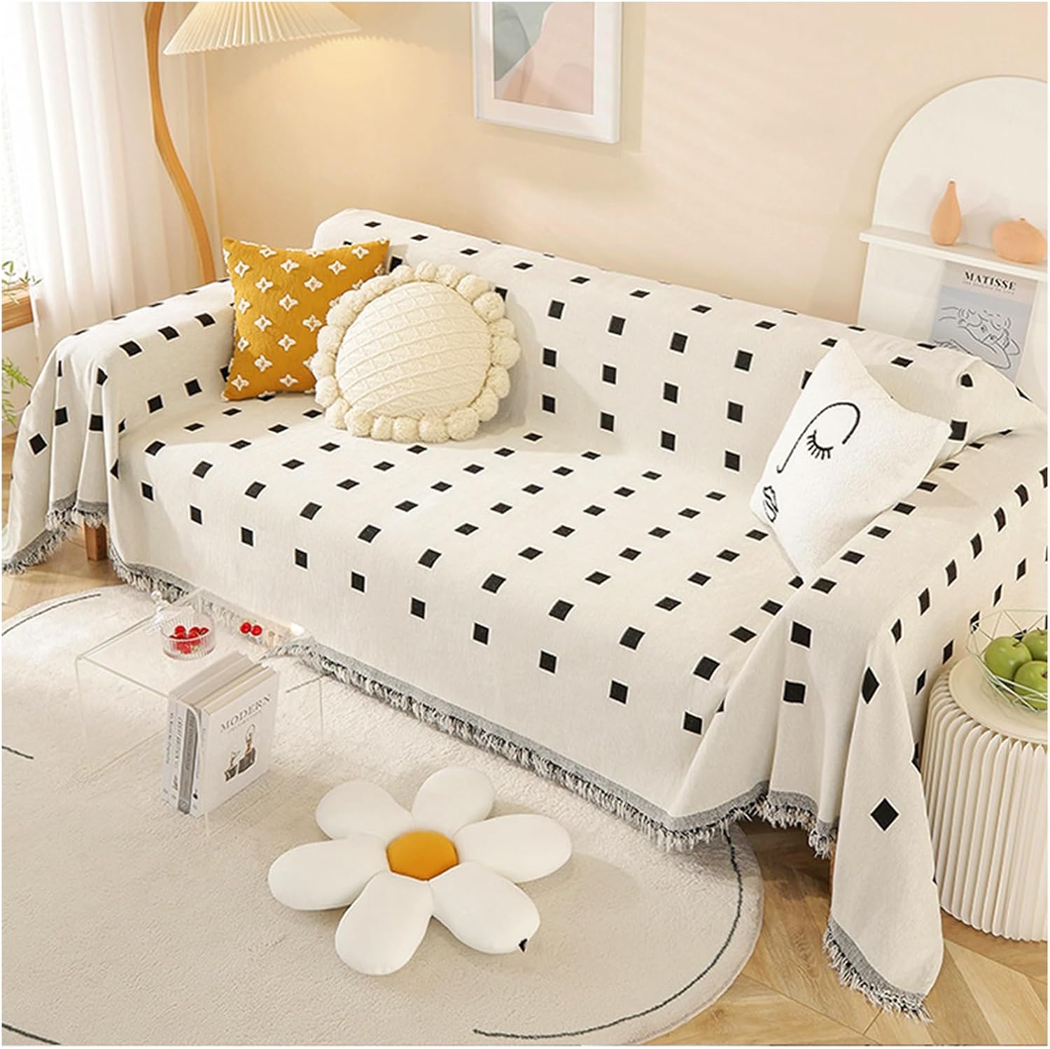 Premium Double Sided Chenille Sofa Covers - Black Mosaic