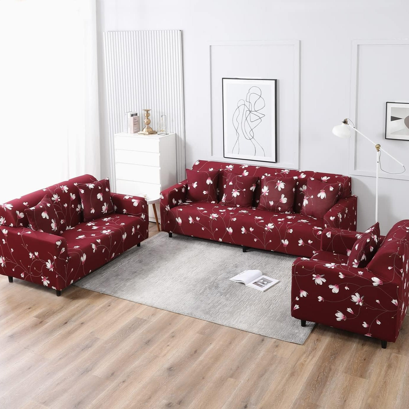 Trendize Exclusive Stretchable Sofa Cover - Floral Maroon