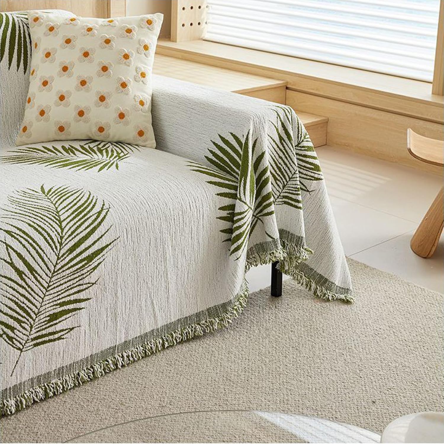 Premium Double Sided Chenille Sofa Covers - Green Leaf