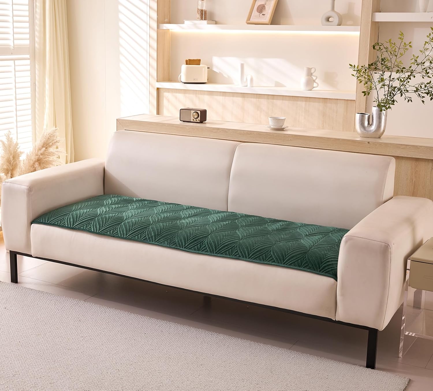ANTI SKID PALM LEAVES QUILTED SOFA MAT - GREEN