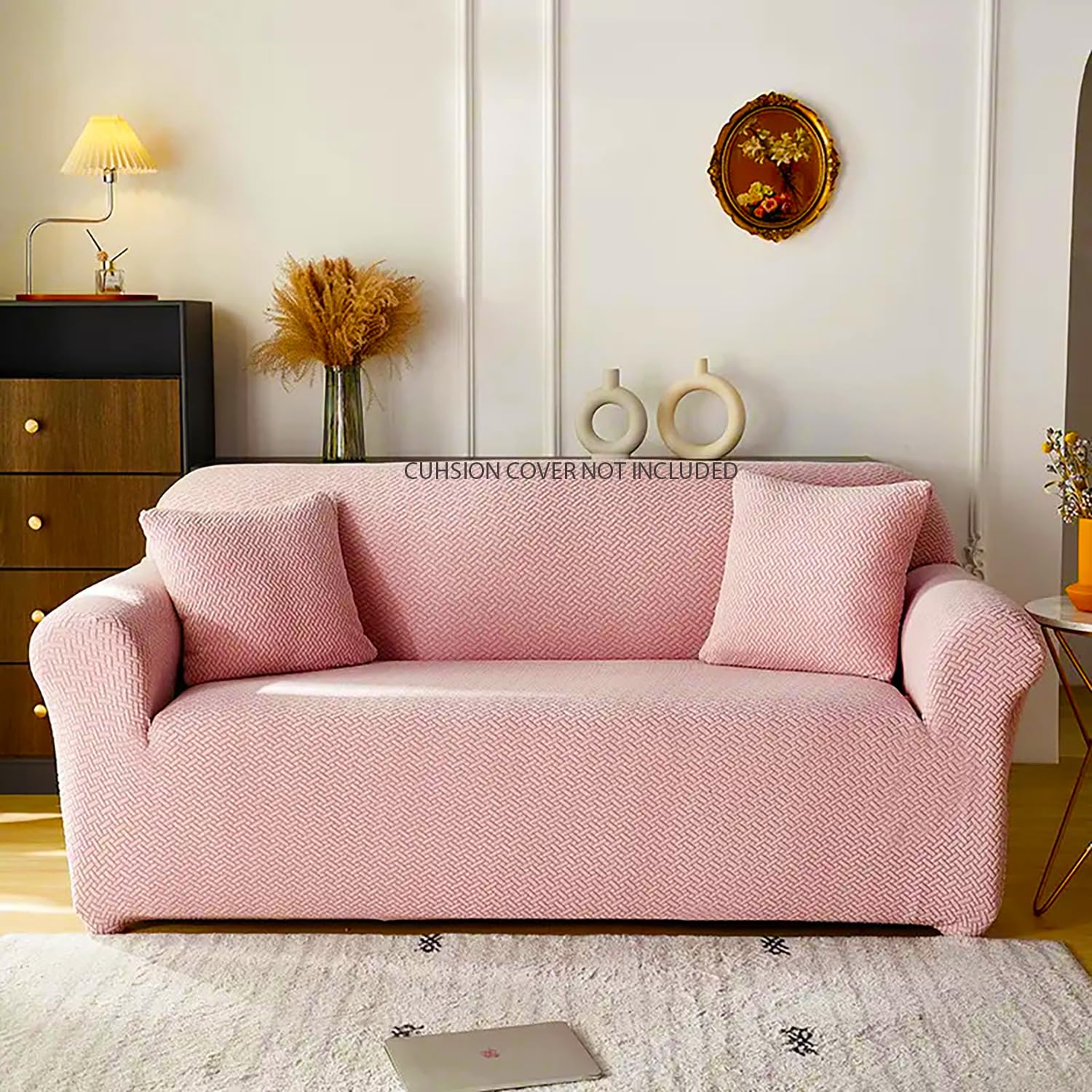 2026 L Shape Polar Fleece Sofa Cover : Pastel Pink