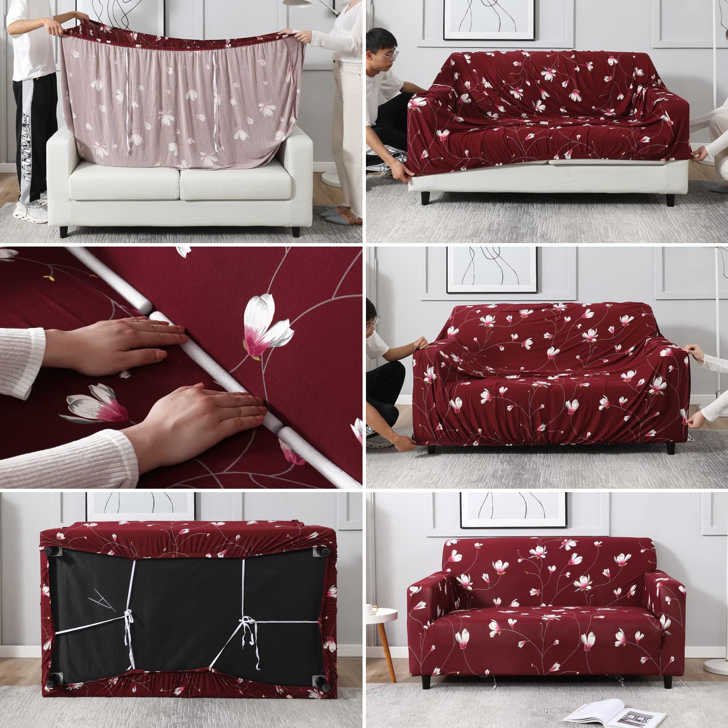 Trendize Exclusive Stretchable Sofa Cover - Floral Maroon