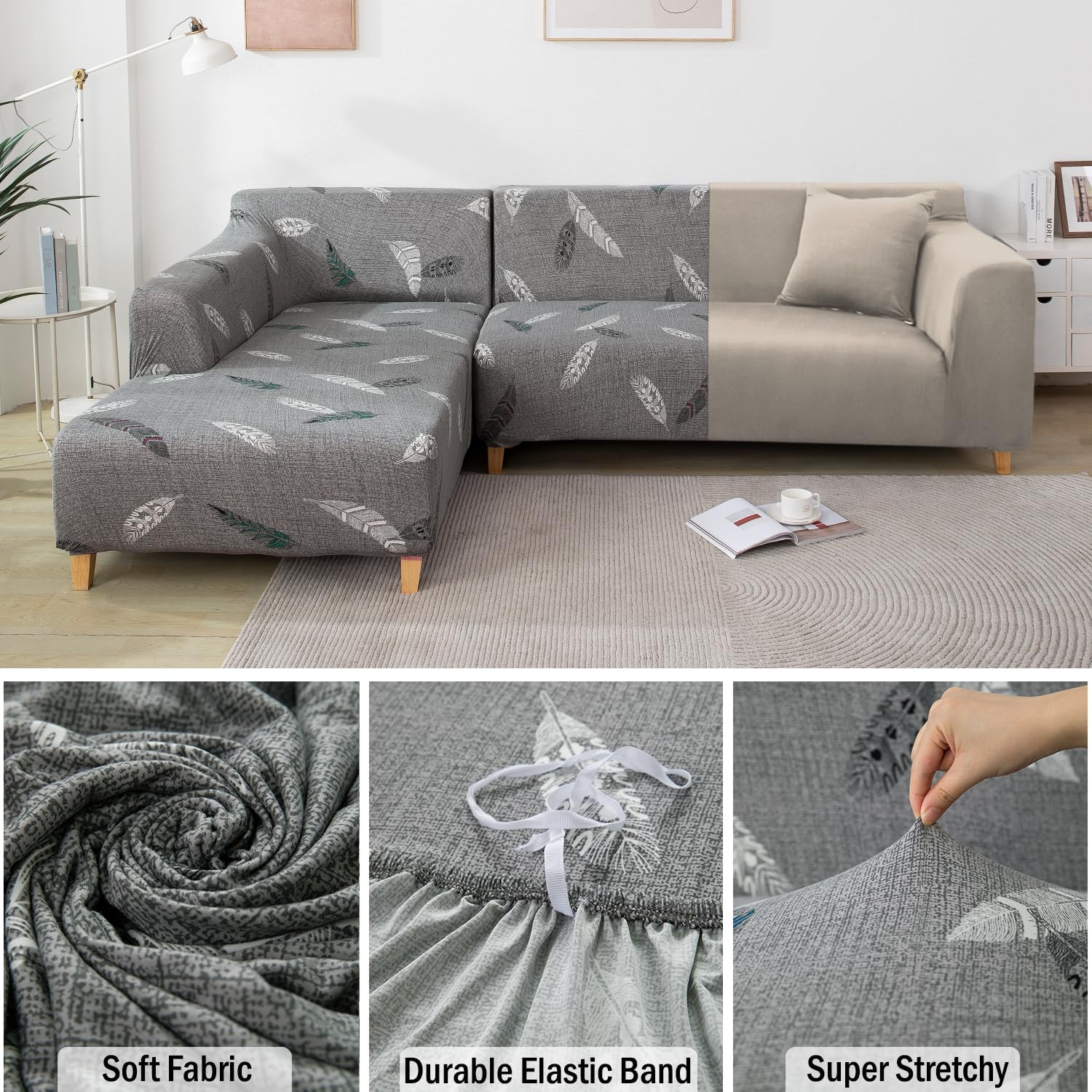 L Shape Sofa Cover - Fern Grey