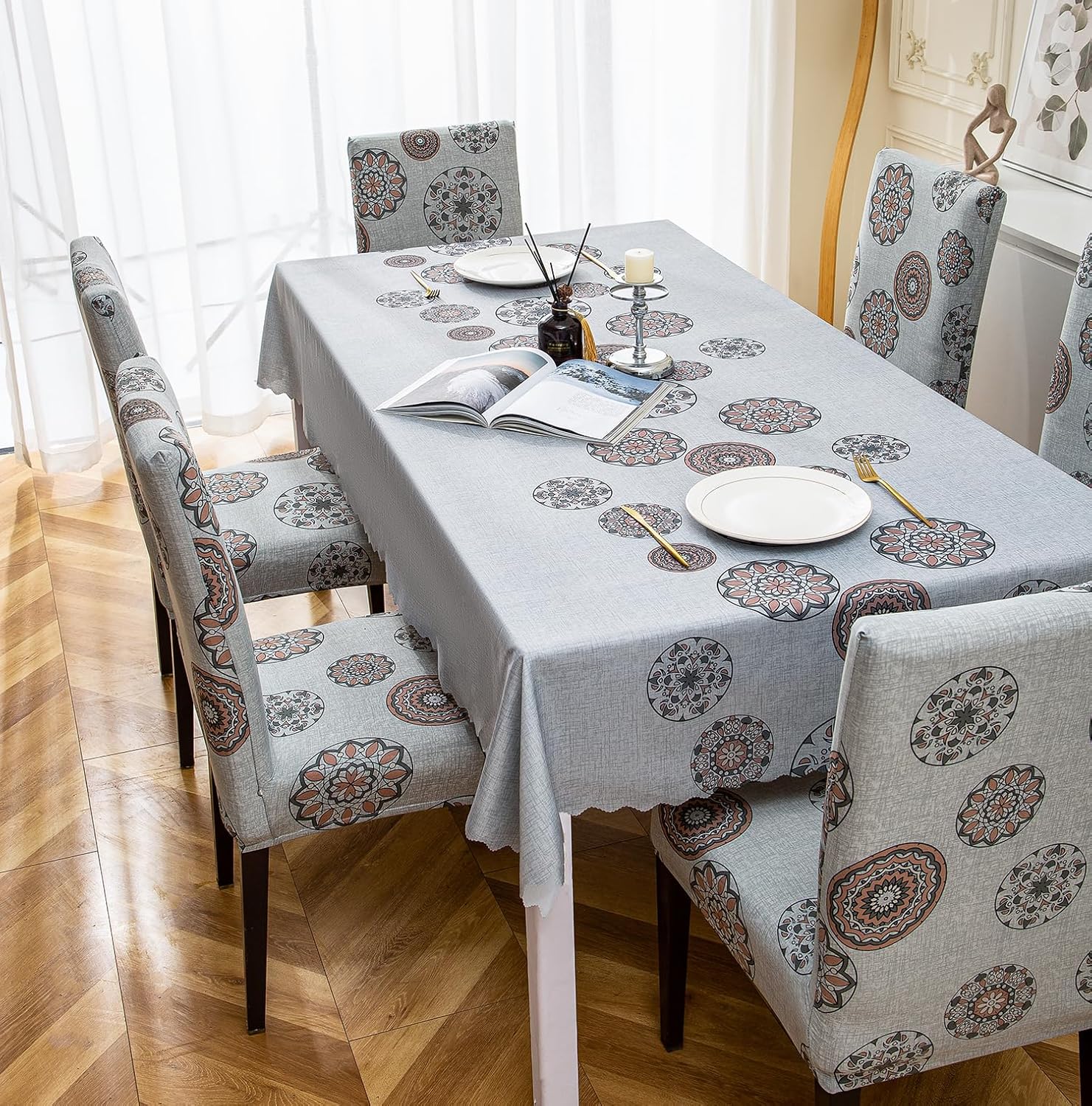 Premium Dining Table & Chair Cover Combo - Bronze Chakra