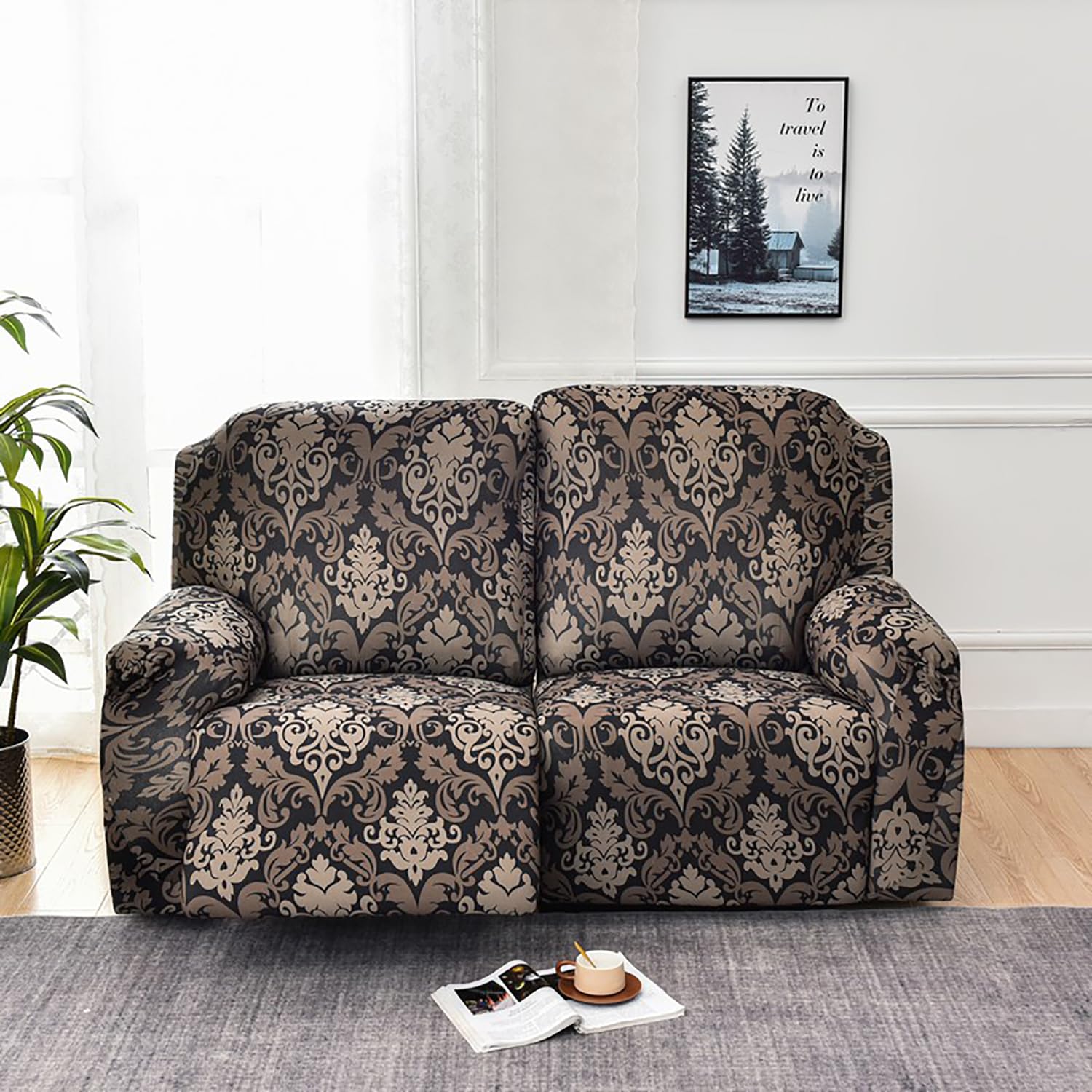 Premium Printed Recliner Sofa Cover : Royal Black