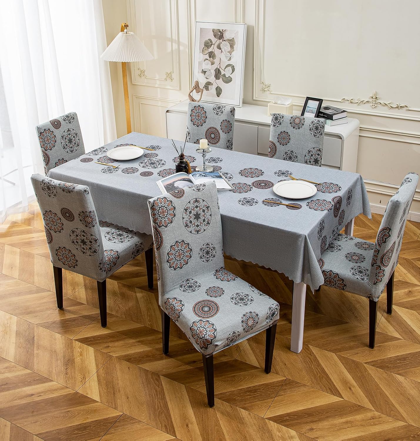 Premium Dining Table & Chair Cover Combo - Bronze Chakra