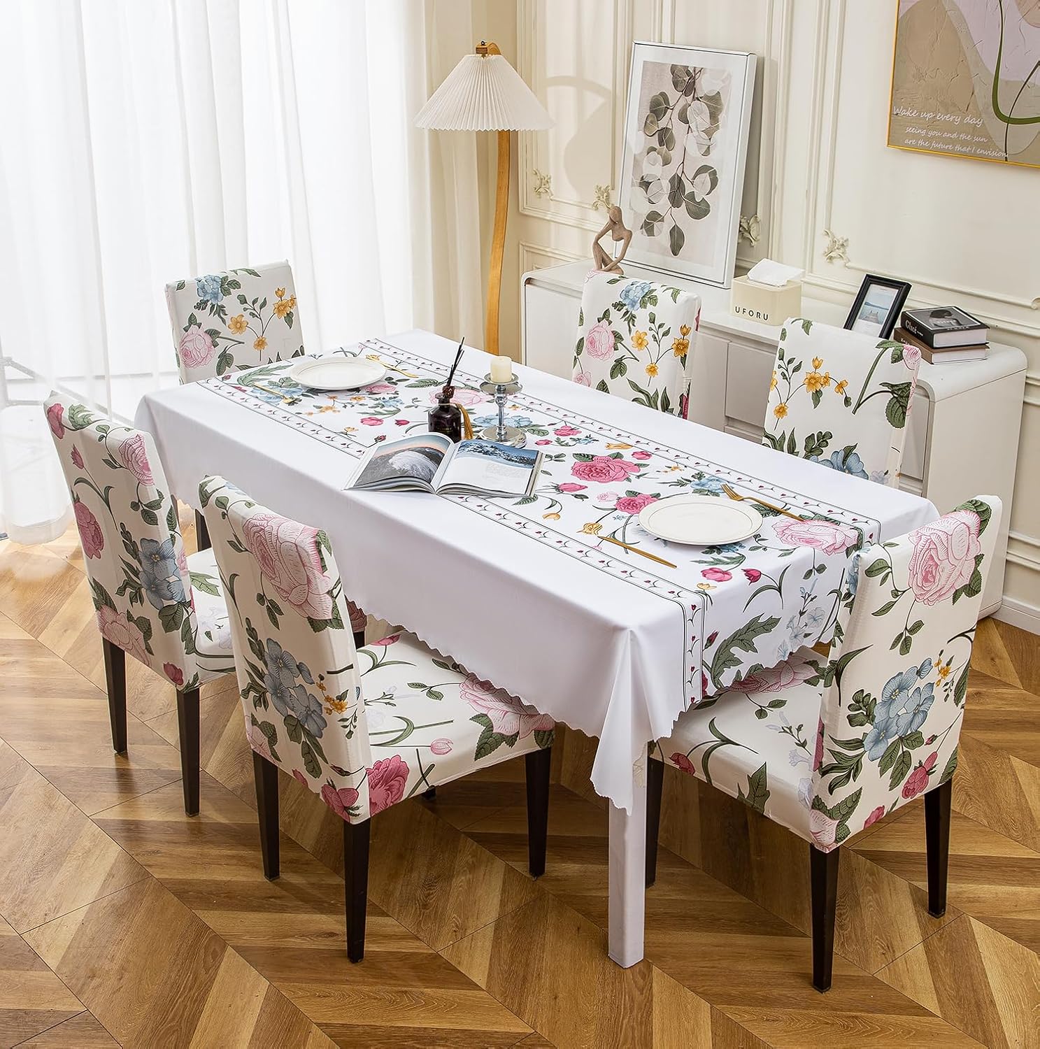 Premium Dining Table & Chair Cover Combo - Vanilla Orchid