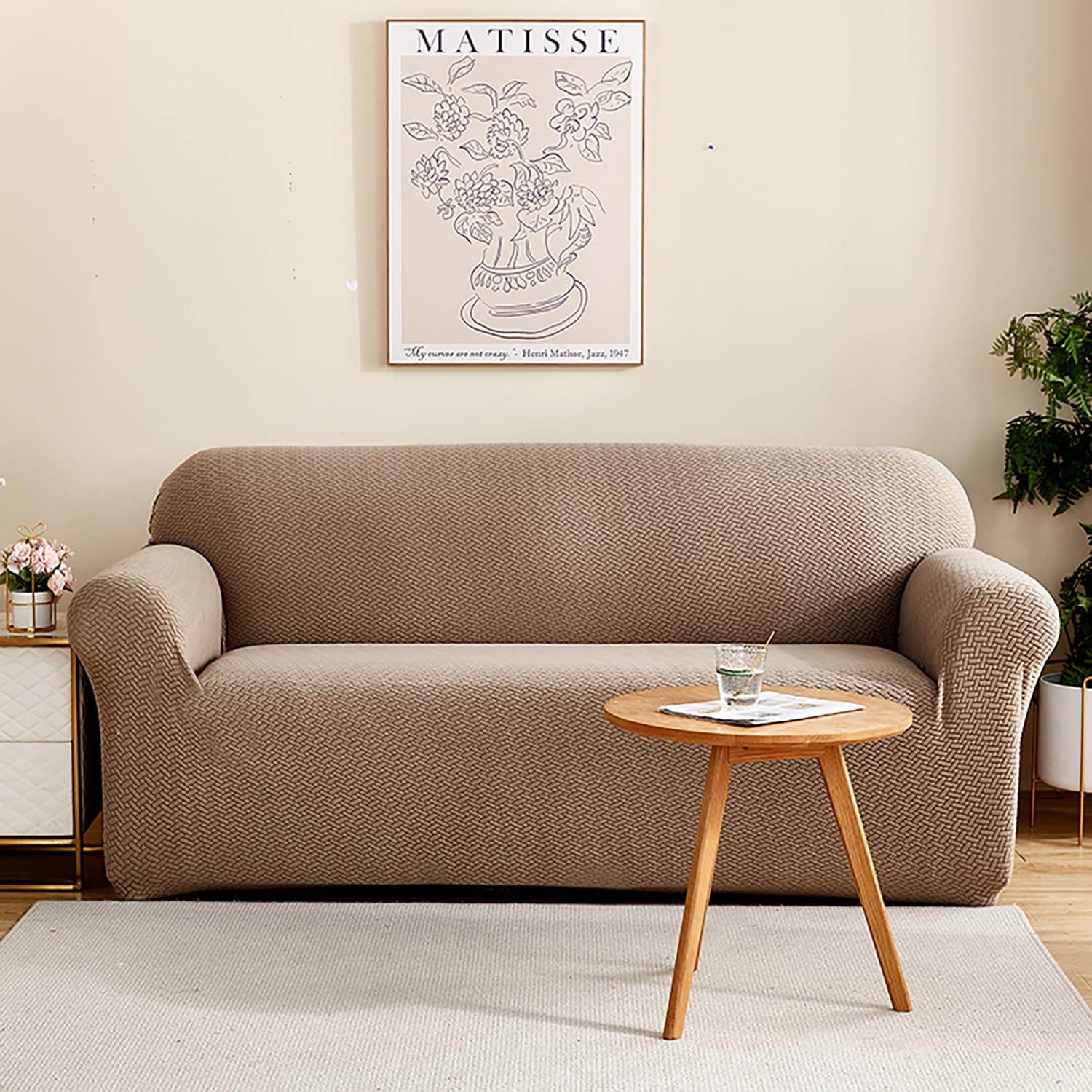 2026 L Shape Polar Fleece Sofa Cover : Khaki