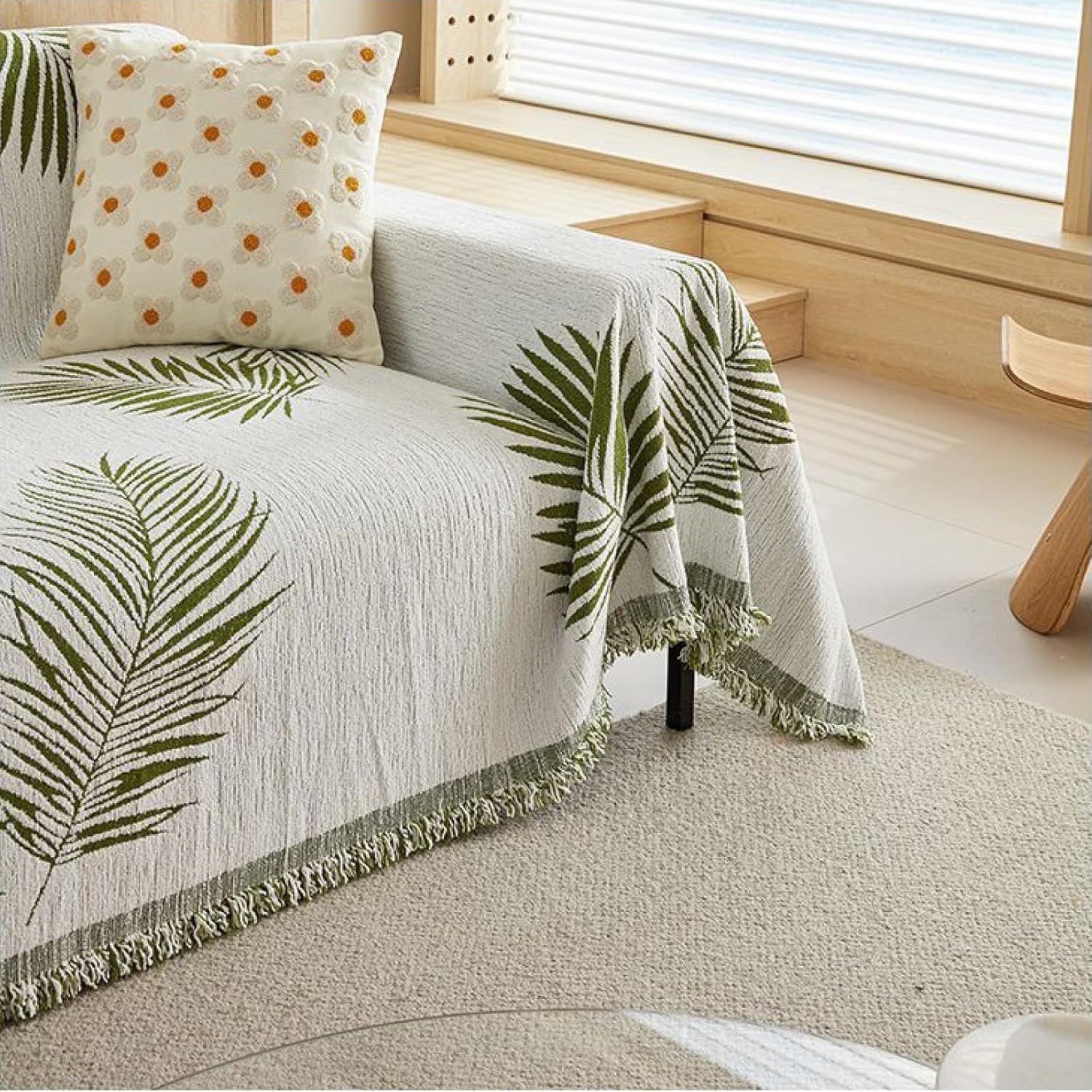 Premium Double Sided Chenille Sofa Covers - Green Leaf