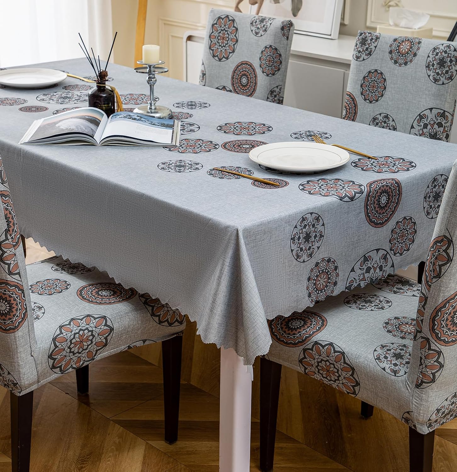Premium Dining Table & Chair Cover Combo - Bronze Chakra