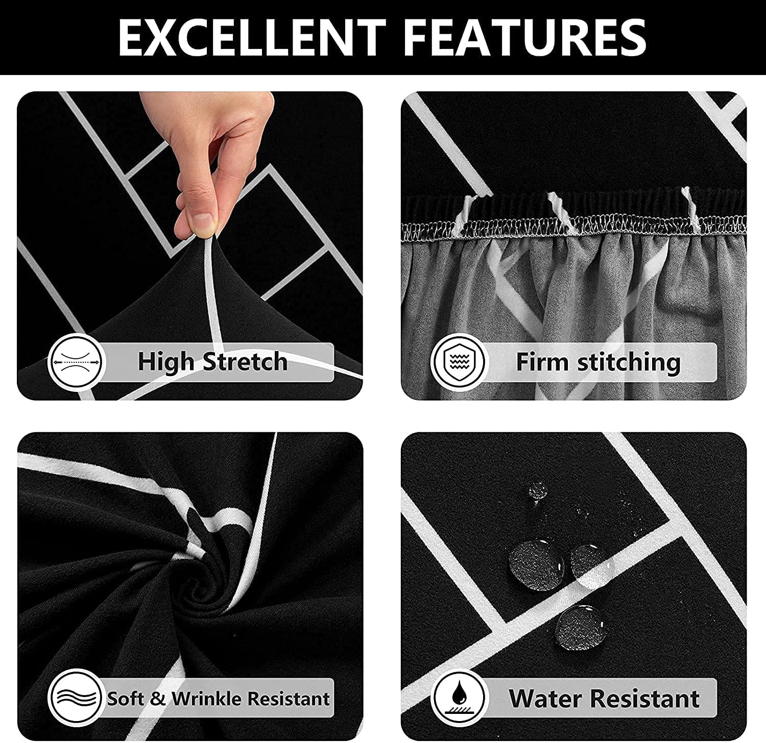 L Shape Sofa Cover - Black Herringbone