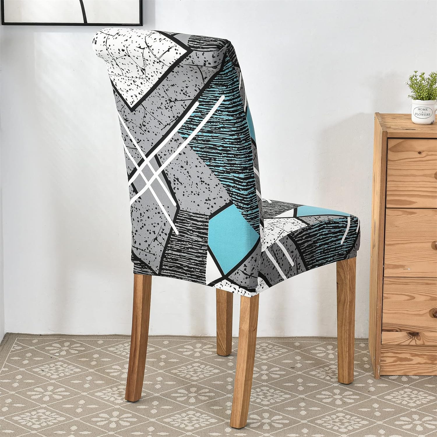 Stretchable Chair Covers, Blue Grey Prism