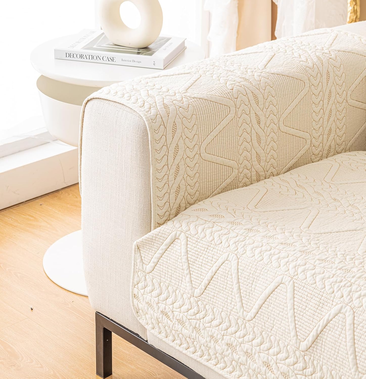 PREMIUM COTTON QUILTED SOFA MAT - OFF WHITE