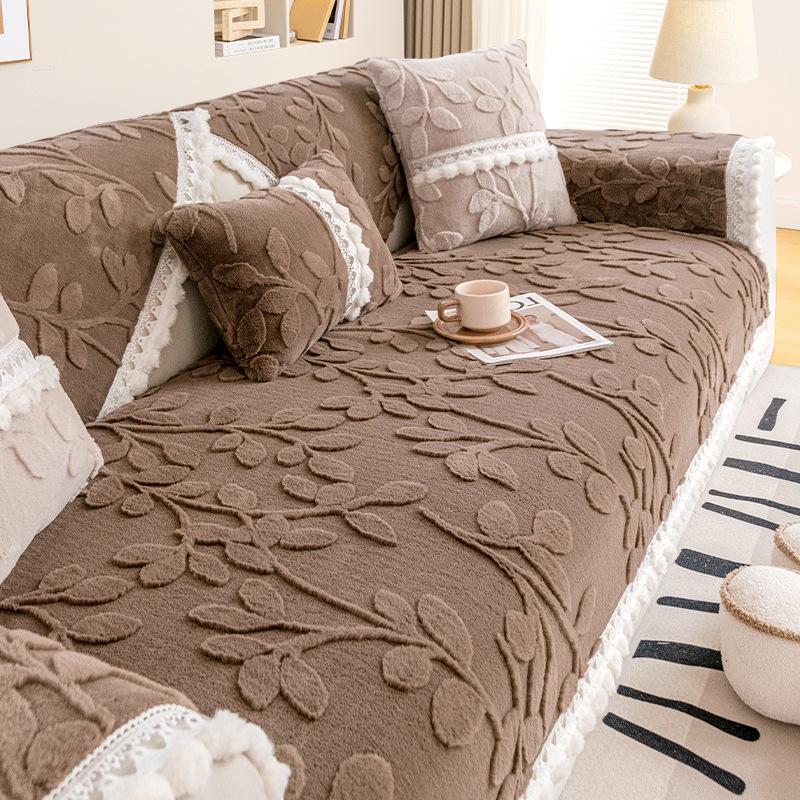 TASSEL NON SLIP LEAF SOFA MAT - BROWN
