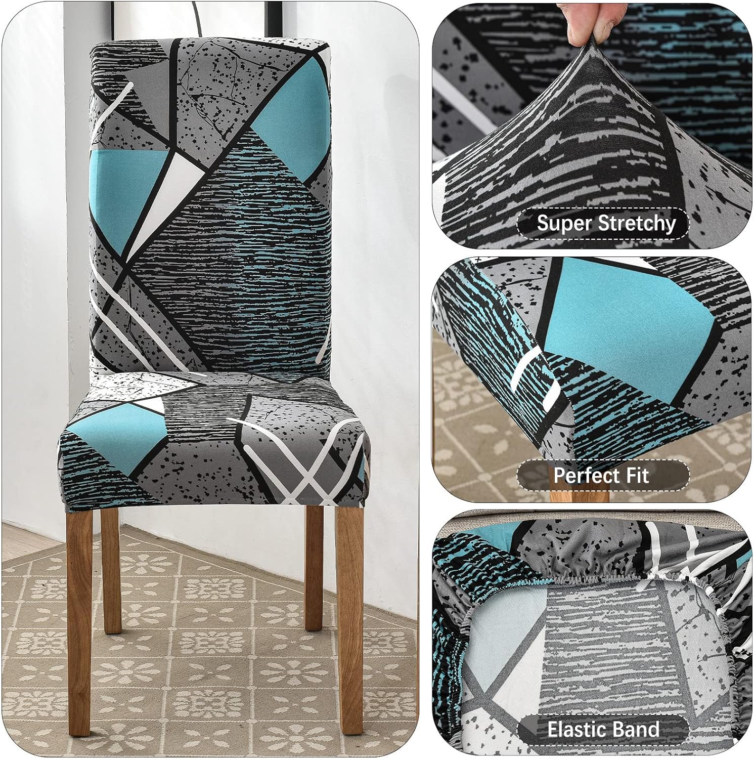 Stretchable Chair Covers, Blue Grey Prism