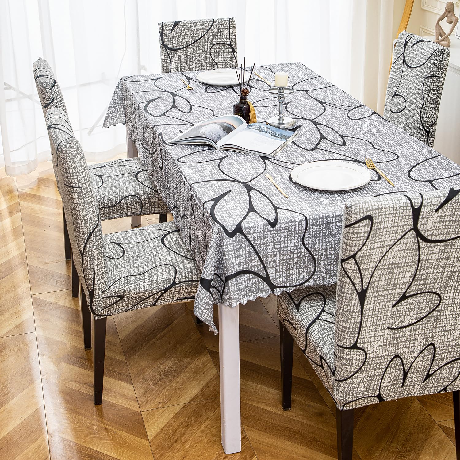 Premium Dining Table & Chair Cover Combo - Grey Bloom
