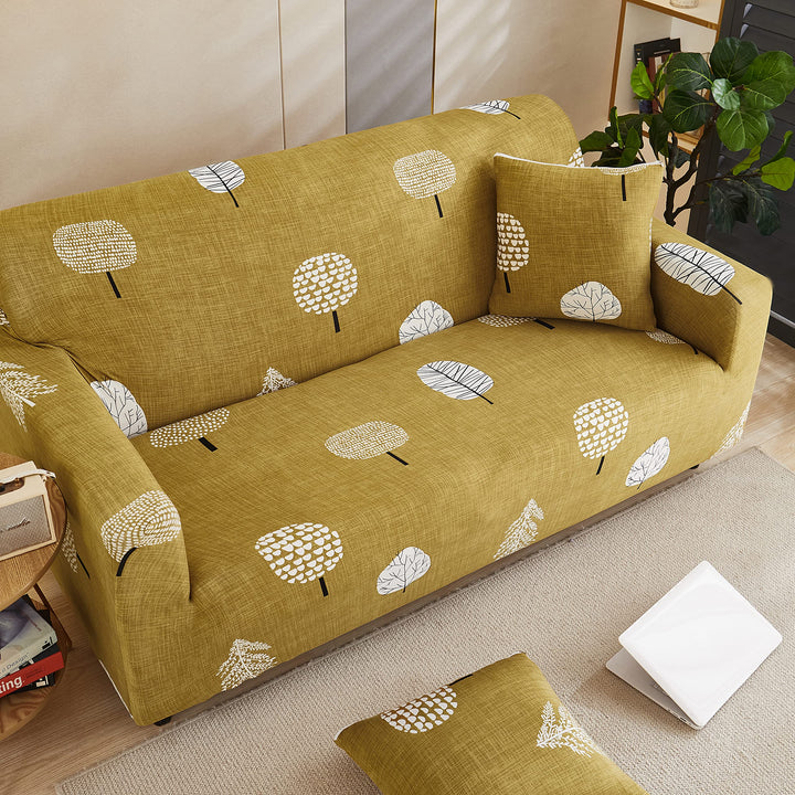 Trendize Exclusive Stretchable Sofa Cover - Mustard Leaf