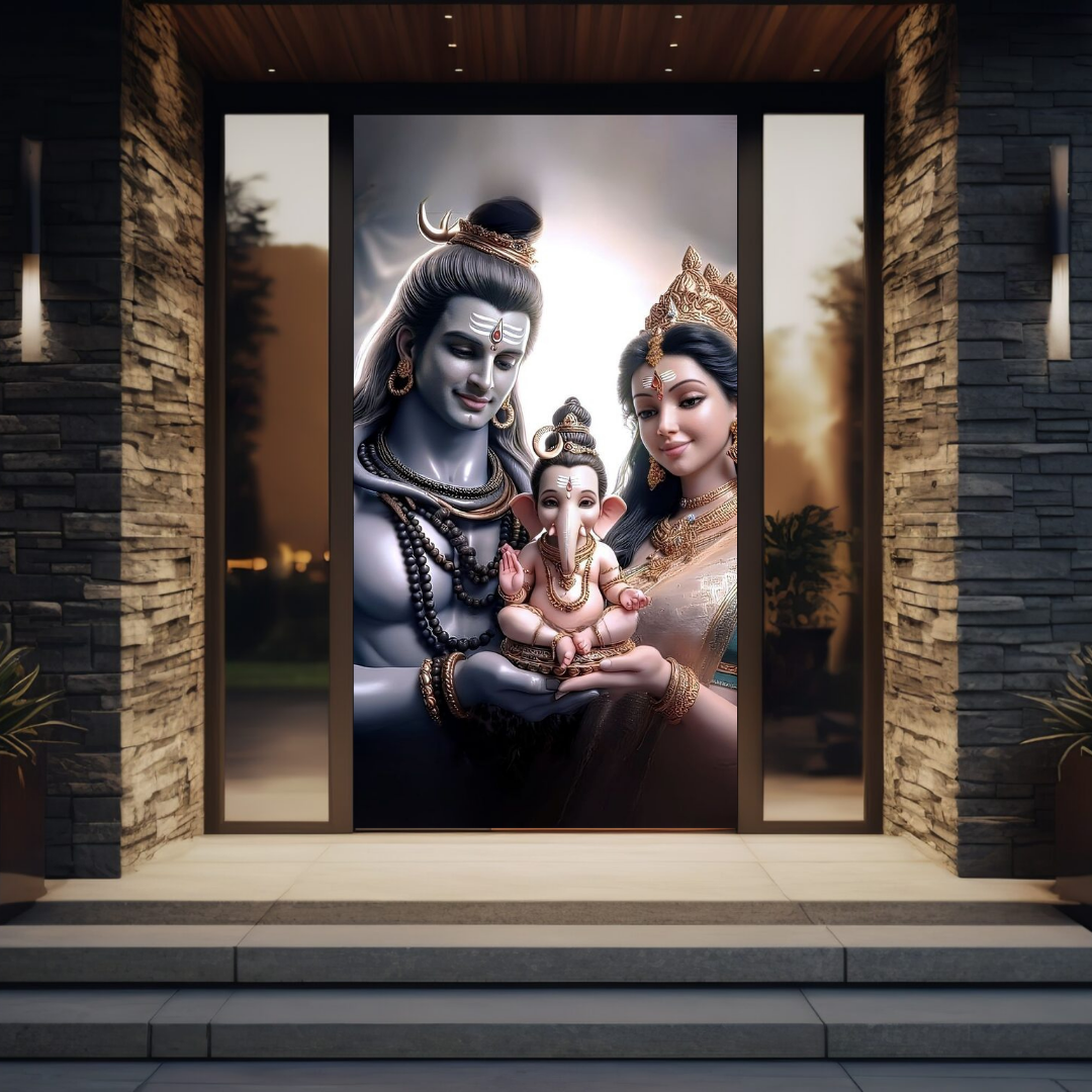 God Shiv Parvati Ganapati Door Cover