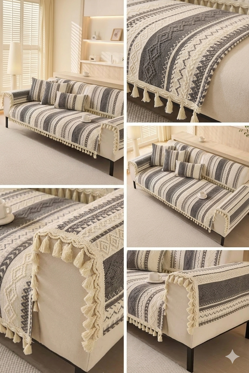 Aesthetic Chenille Sofa Mat - Grey