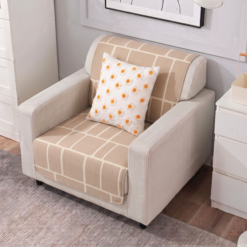 Luxury Anti-Skid Armless Sofa Mats - Champagne Grid