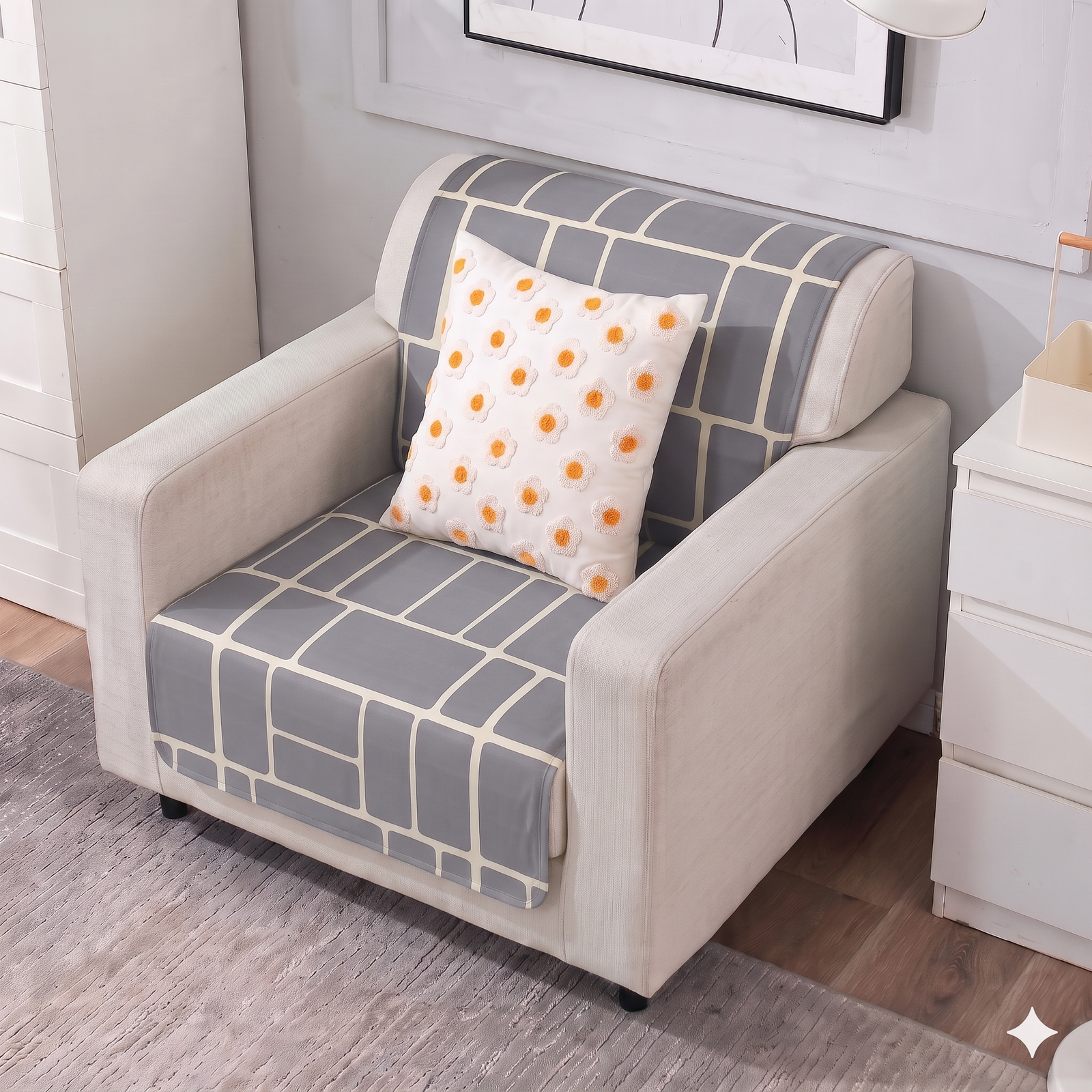 Luxury Anti-Skid Armless Sofa Mats - Silver Grid