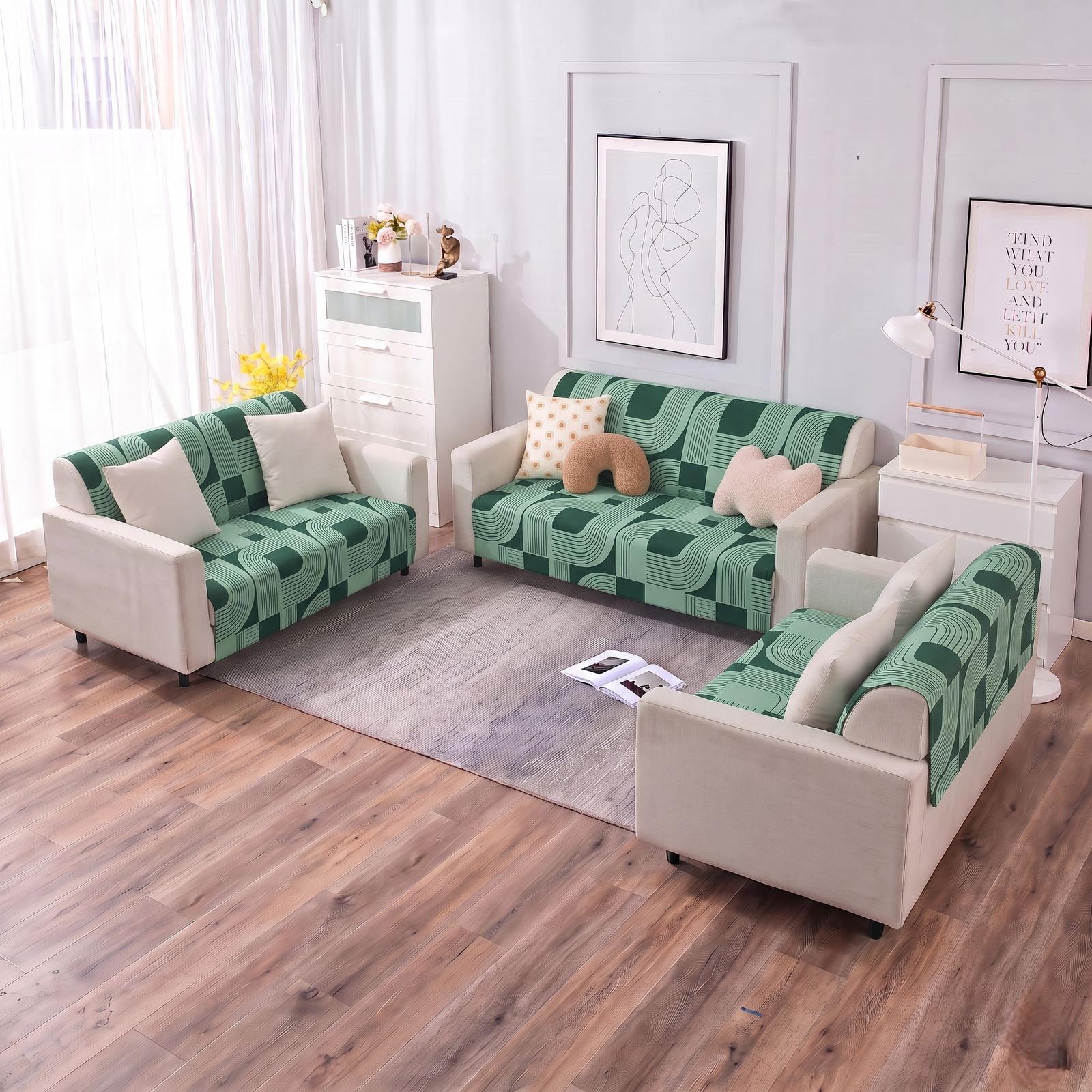 Luxury Anti-Skid Armless Sofa Mats - Emerald Waves