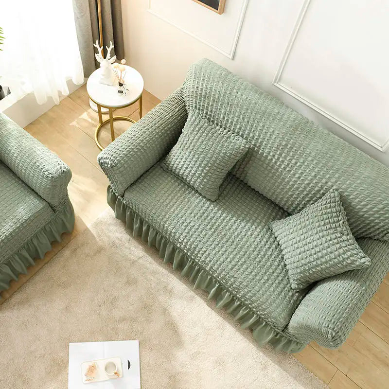 2026 Turkish Bubble Frill Sofa Covers : Sage Green