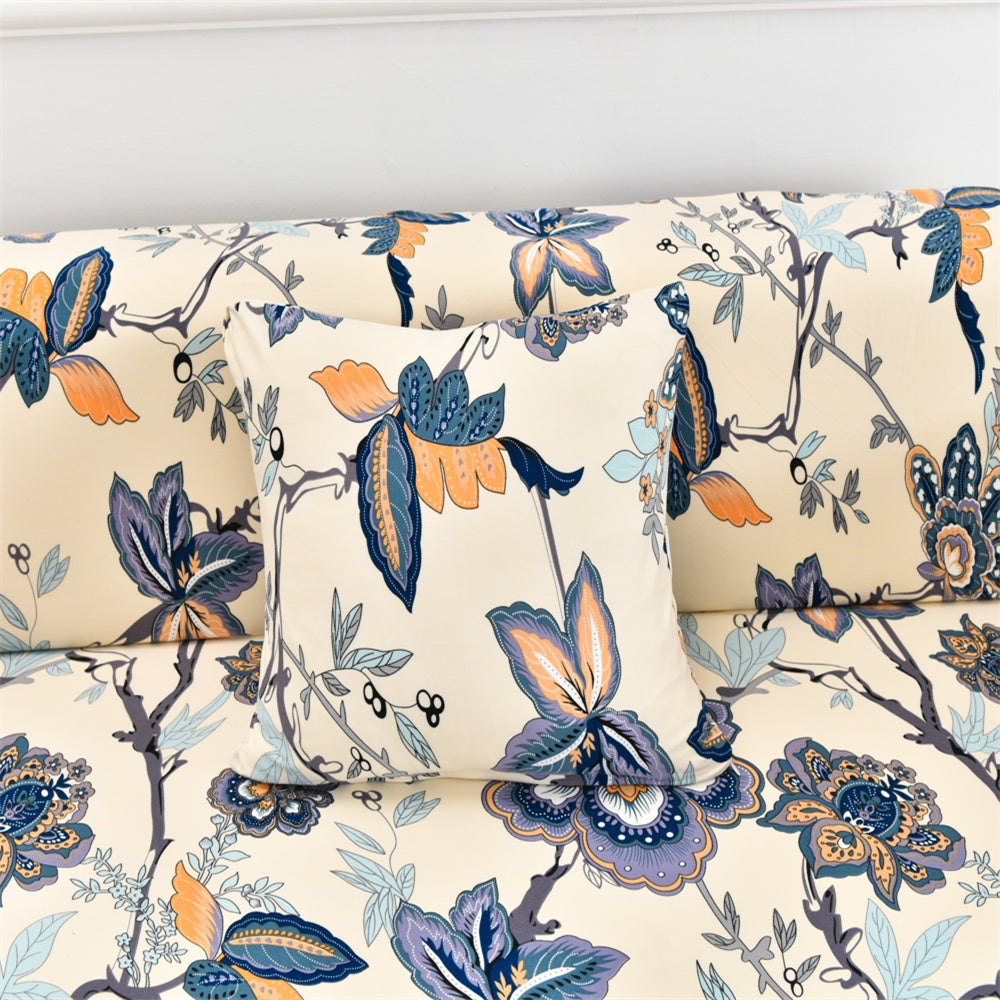 Trendize Exclusive Stretchable Sofa Cover - Beige Blue Flower
